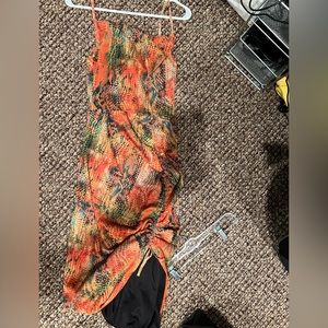 Orange and Green Asymmetric Orange and Green Snakeskin Dress from PLT (Size: 6)